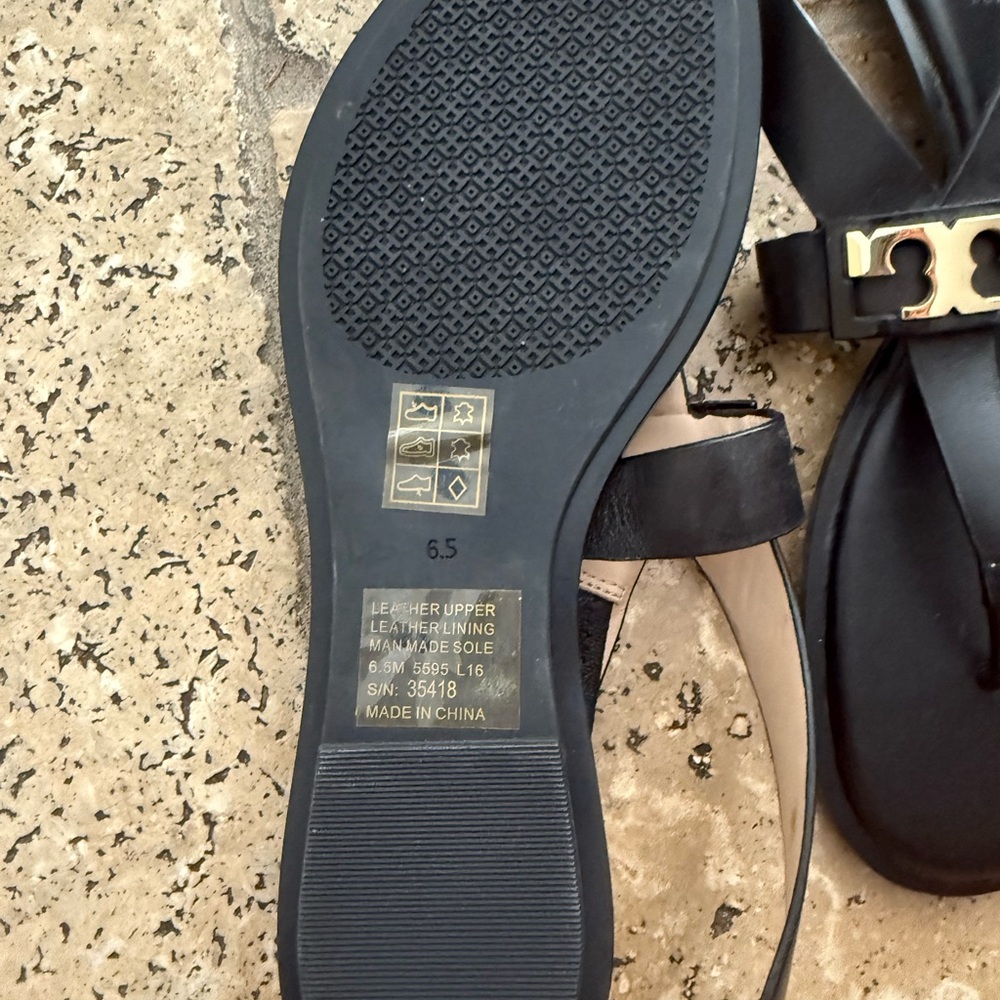 Never Worn…Tory Burch Black Sandals with Gold Emblem - Picture 2 of 2